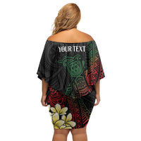 Personalized Papua New Guinea Family Matching Off Shoulder Short Dress and Hawaiian Shirt Kundu Drum Motifs - Sepik Colors LT7 - Polynesian Pride