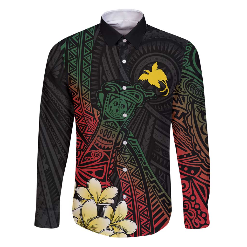 Personalized Papua New Guinea Family Matching Puletasi and Hawaiian Shirt Kundu Drum Motifs - Sepik Colors LT7 Dad's Shirt - Long Sleeve Black - Polynesian Pride