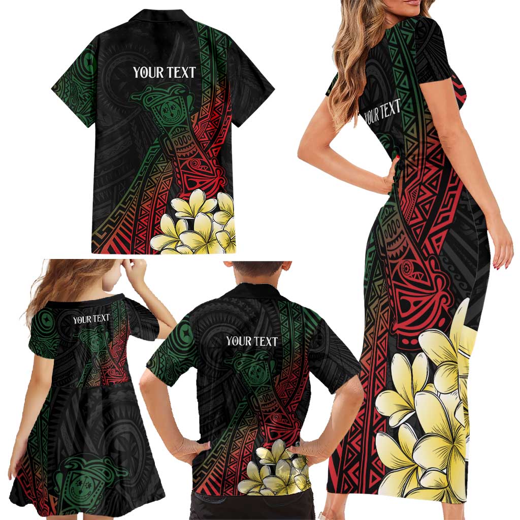 Personalized Papua New Guinea Family Matching Short Sleeve Bodycon Dress and Hawaiian Shirt Kundu Drum Motifs - Sepik Colors LT7 - Polynesian Pride