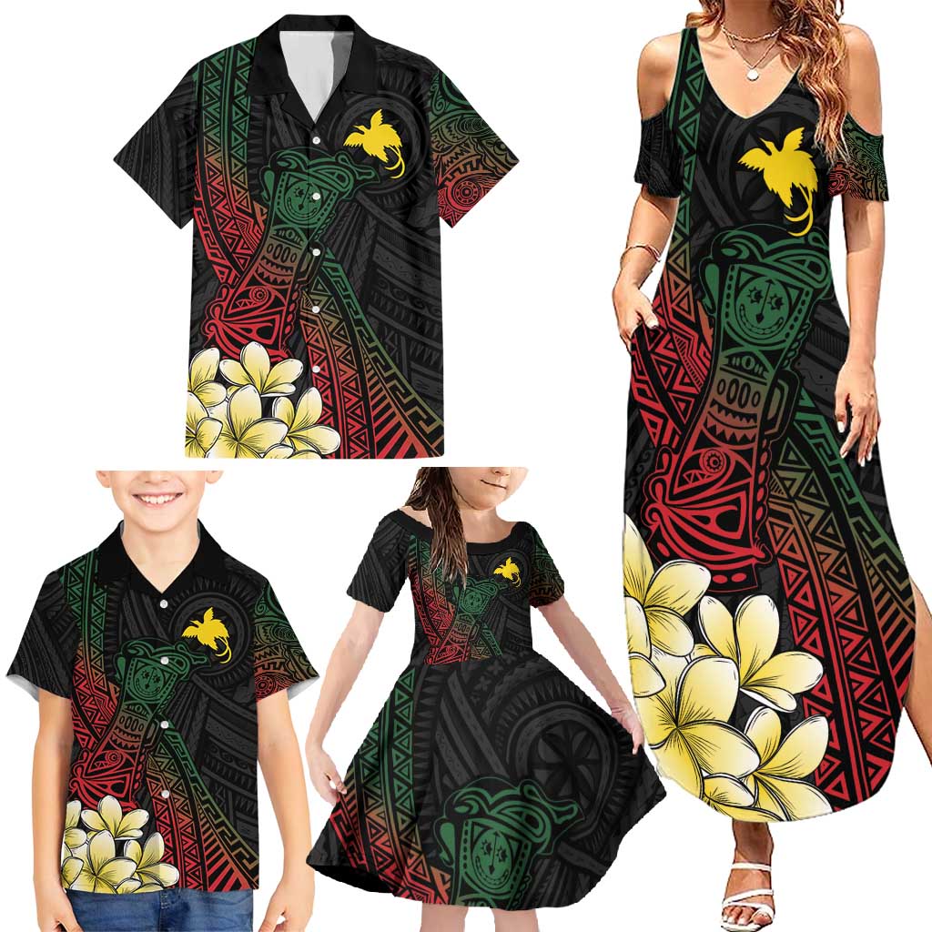 Personalized Papua New Guinea Family Matching Summer Maxi Dress and Hawaiian Shirt Kundu Drum Motifs - Sepik Colors LT7 - Polynesian Pride