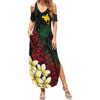Personalized Papua New Guinea Family Matching Summer Maxi Dress and Hawaiian Shirt Kundu Drum Motifs - Sepik Colors LT7 Mom's Dress Black - Polynesian Pride
