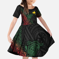 Personalized Papua New Guinea Family Matching Tank Maxi Dress and Hawaiian Shirt Kundu Drum Motifs - Sepik Colors LT7 Daughter's Dress Black - Polynesian Pride