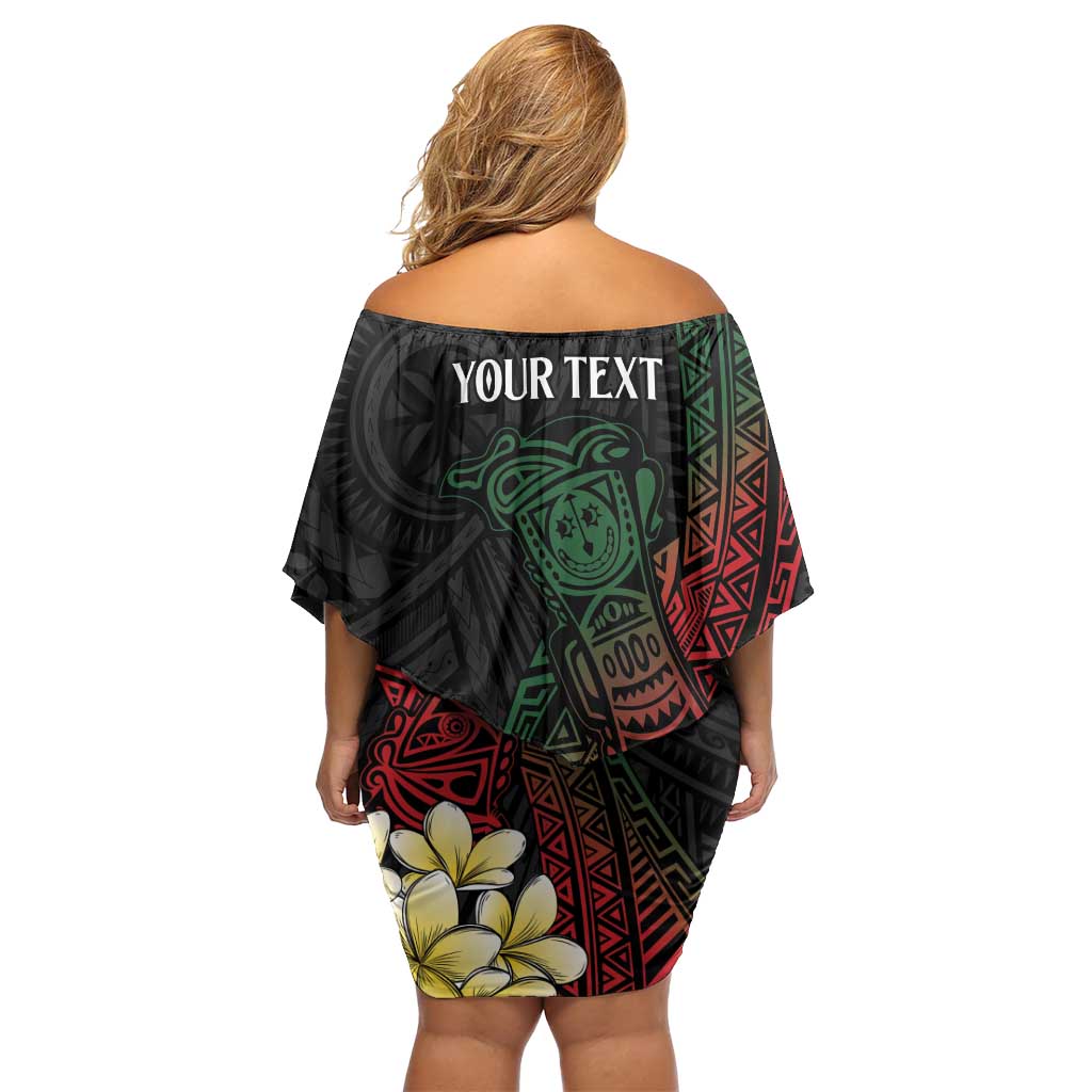Personalized Papua New Guinea Off Shoulder Short Dress Kundu Drum Motifs - Sepik Colors