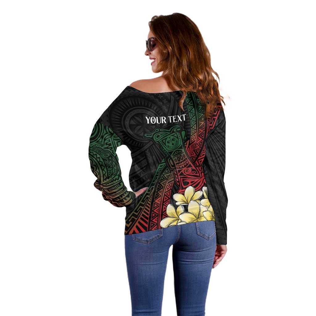 Personalized Papua New Guinea Off Shoulder Sweater Kundu Drum Motifs - Sepik Colors