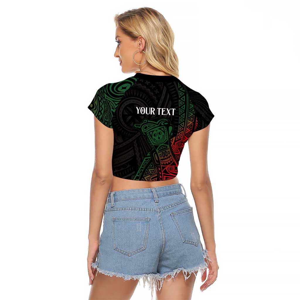 Personalized Papua New Guinea Raglan Cropped T Shirt Kundu Drum Motifs - Sepik Colors