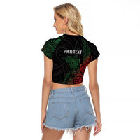 Personalized Papua New Guinea Raglan Cropped T Shirt Kundu Drum Motifs - Sepik Colors
