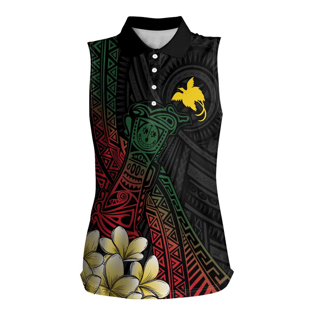 Personalized Papua New Guinea Women Sleeveless Polo Shirt Kundu Drum Motifs - Sepik Colors