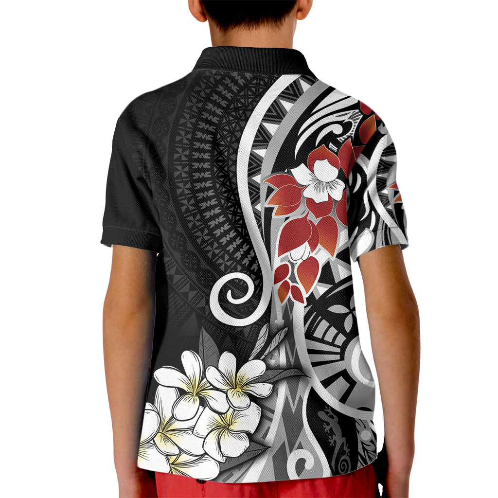 Bula Fiji Tagimaucia Mix Plumeria Masi Tapa Kid Polo Shirt Black LT7 - Polynesian Pride