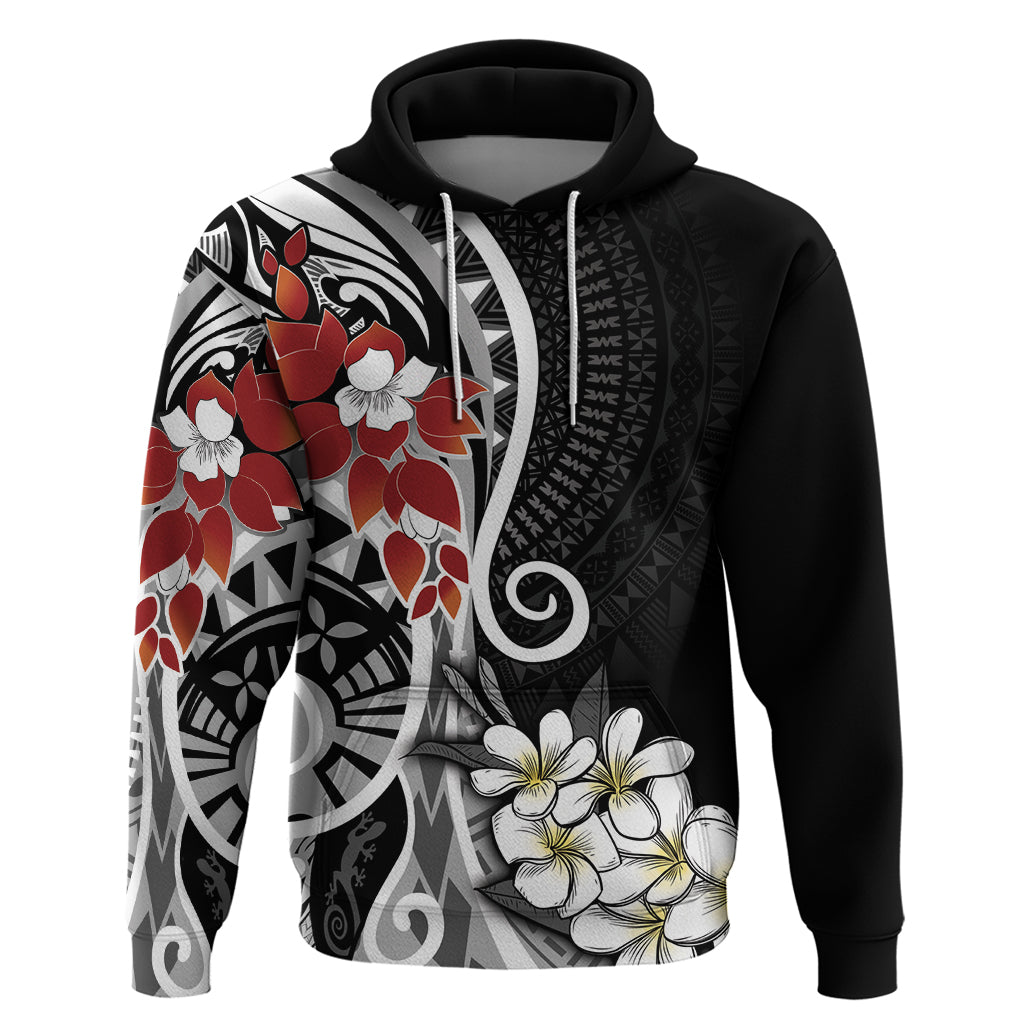 Bula Fiji Tagimaucia Mix Plumeria Masi Tapa Zip Hoodie Black LT7 Pullover Hoodie Black - Polynesian Pride