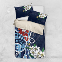 Bula Fiji Tagimaucia Mix Plumeria Masi Tapa Bedding Set Blue