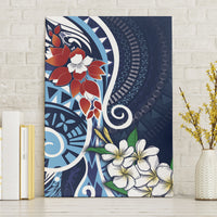 Bula Fiji Tagimaucia Mix Plumeria Masi Tapa Canvas Wall Art Blue LT7 Without Frame Blue - Polynesian Pride