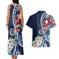 Bula Fiji Tagimaucia Mix Plumeria Masi Tapa Couples Matching Tank Maxi Dress and Hawaiian Shirt Blue LT7 - Polynesian Pride