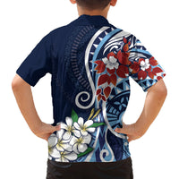 Bula Fiji Tagimaucia Mix Plumeria Masi Tapa Family Matching Long Sleeve Bodycon Dress and Hawaiian Shirt Blue LT7 - Polynesian Pride