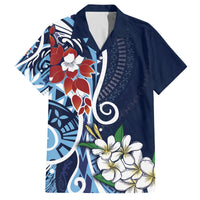 Bula Fiji Tagimaucia Mix Plumeria Masi Tapa Family Matching Long Sleeve Bodycon Dress and Hawaiian Shirt Blue LT7 Dad's Shirt - Short Sleeve Blue - Polynesian Pride