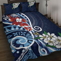 Bula Fiji Tagimaucia Mix Plumeria Masi Tapa Quilt Bed Set Blue