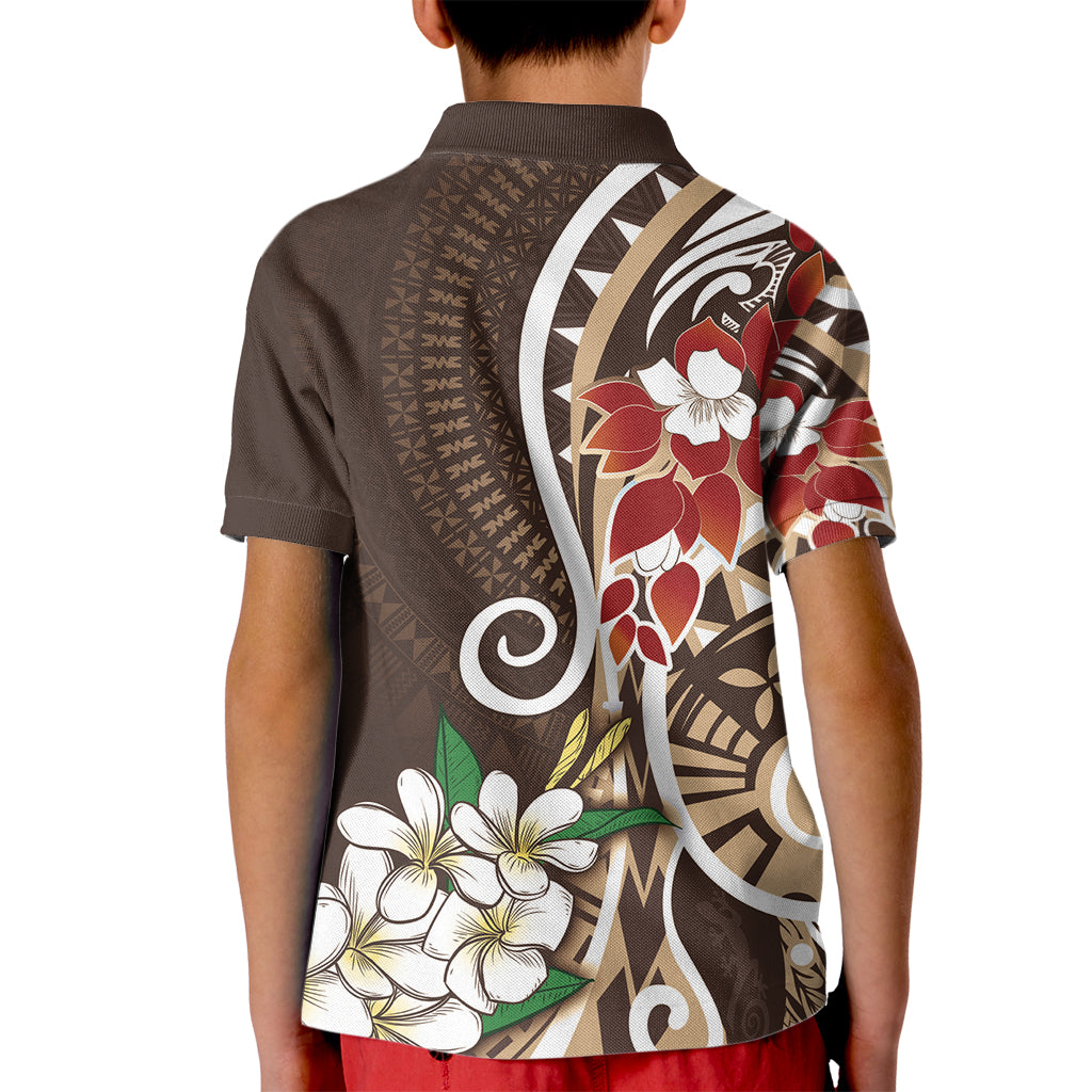 Bula Fiji Tagimaucia Mix Plumeria Masi Tapa Kid Polo Shirt Brown LT7 - Polynesian Pride