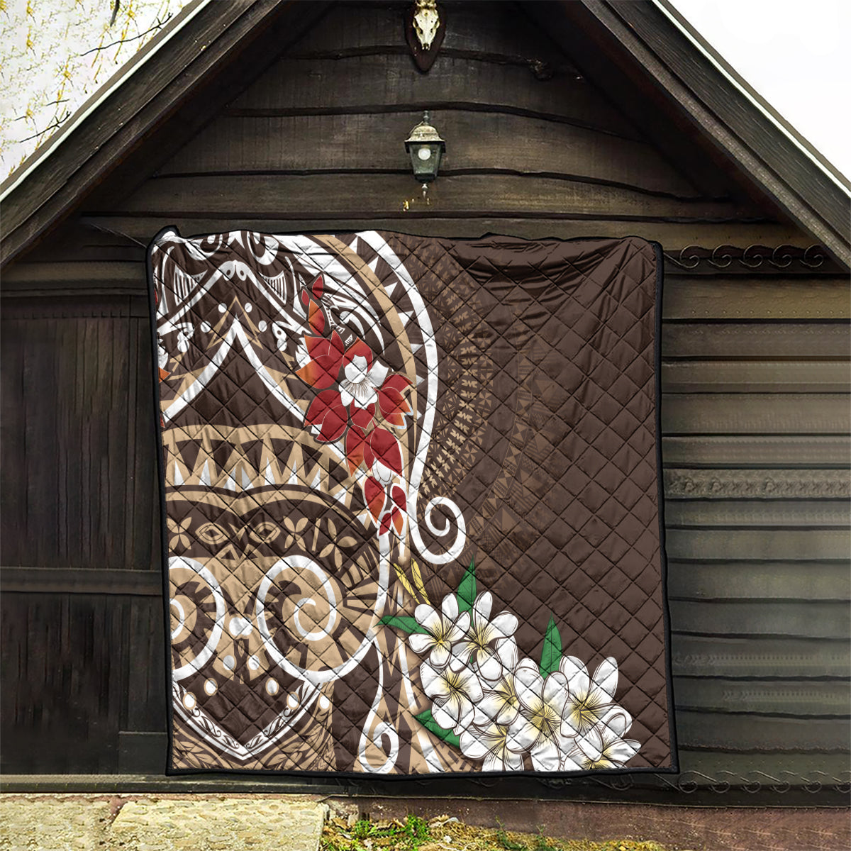 Bula Fiji Tagimaucia Mix Plumeria Masi Tapa Quilt Brown LT7 - Polynesian Pride