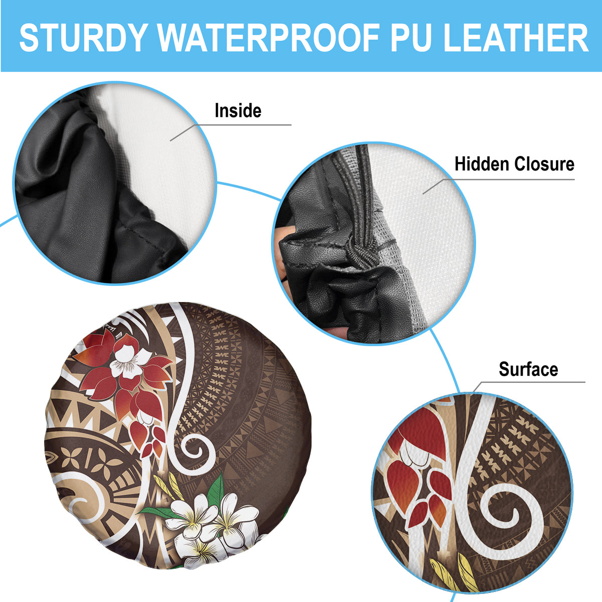 Bula Fiji Tagimaucia Mix Plumeria Masi Tapa Spare Tire Cover Brown