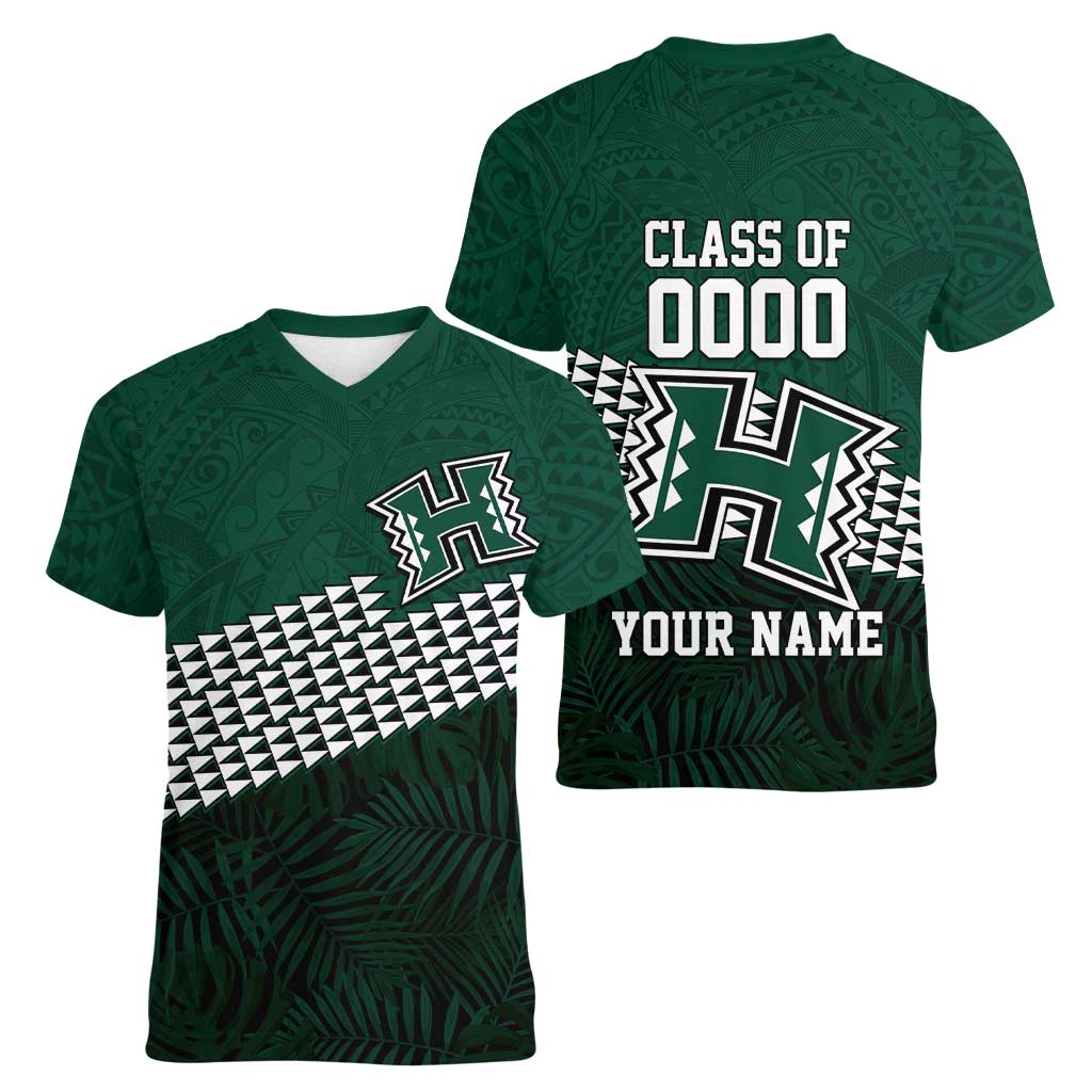 Hawaii Rainbow Warriors Alumni Custom Women V-Neck T-Shirt Kanaka Arrows Tropical Vibes