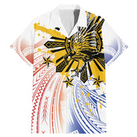 Philippines Independence Day Family Matching Mermaid Dress and Hawaiian Shirt Eagle Mix Filipino Flag Tribal Style LT7 Dad's Shirt - Short Sleeve White - Polynesian Pride