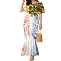 Philippines Independence Day Family Matching Mermaid Dress and Hawaiian Shirt Eagle Mix Filipino Flag Tribal Style LT7 Mom's Dress White - Polynesian Pride