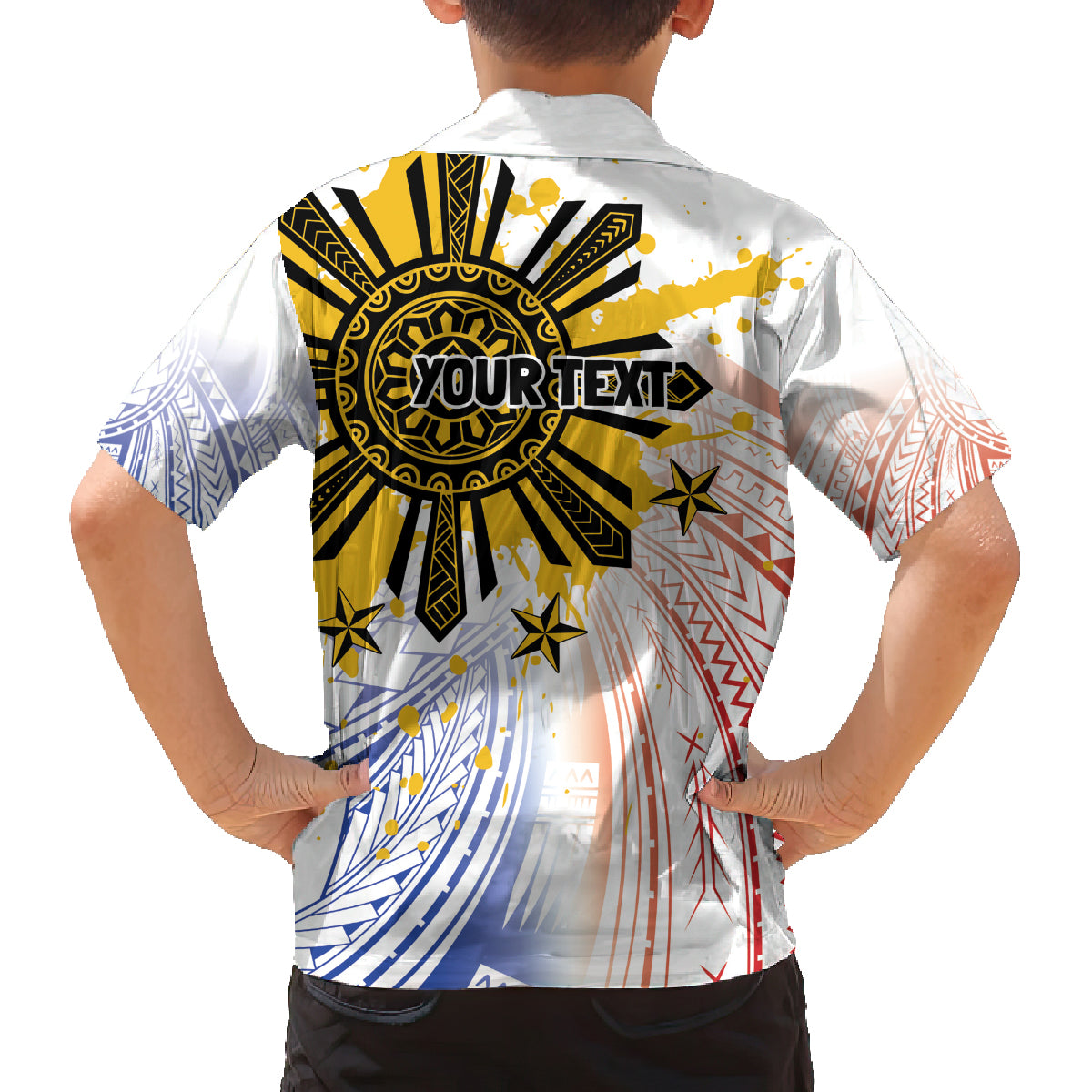 Philippines Independence Day Family Matching Off The Shoulder Long Sleeve Dress and Hawaiian Shirt Eagle Mix Filipino Flag Tribal Style LT7 - Polynesian Pride
