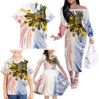 Philippines Independence Day Family Matching Off The Shoulder Long Sleeve Dress and Hawaiian Shirt Eagle Mix Filipino Flag Tribal Style LT7 - Polynesian Pride
