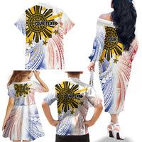 Philippines Independence Day Family Matching Off The Shoulder Long Sleeve Dress and Hawaiian Shirt Eagle Mix Filipino Flag Tribal Style LT7 - Polynesian Pride