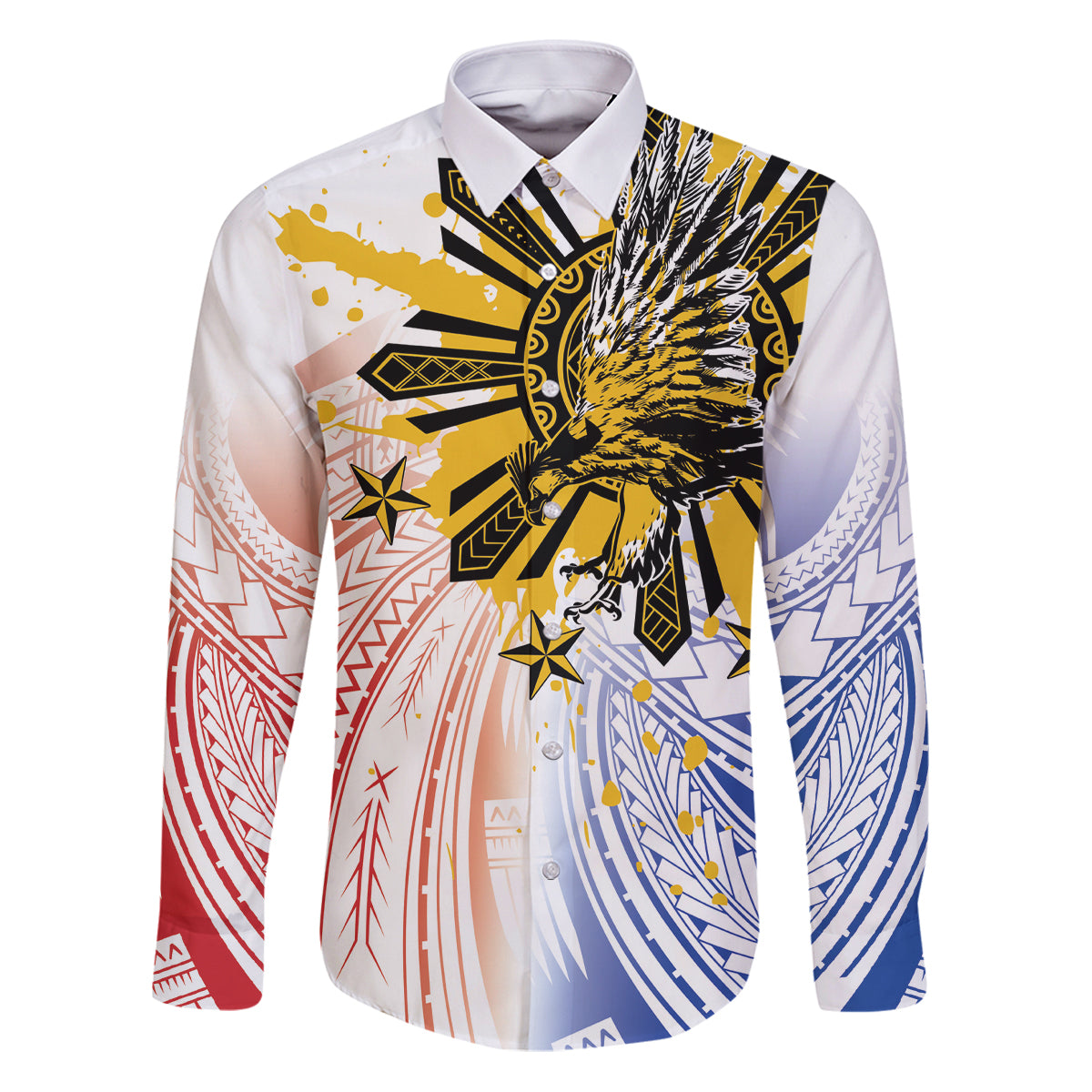 Philippines Independence Day Family Matching Puletasi and Hawaiian Shirt Eagle Mix Filipino Flag Tribal Style LT7 Dad's Shirt - Long Sleeve White - Polynesian Pride