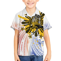 Philippines Independence Day Family Matching Puletasi and Hawaiian Shirt Eagle Mix Filipino Flag Tribal Style LT7 Son's Shirt White - Polynesian Pride