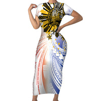 Philippines Independence Day Family Matching Short Sleeve Bodycon Dress and Hawaiian Shirt Eagle Mix Filipino Flag Tribal Style LT7 Mom's Dress White - Polynesian Pride