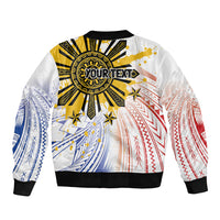 Philippines Independence Day Sleeve Zip Bomber Jacket Eagle Mix Filipino Flag Tribal Style