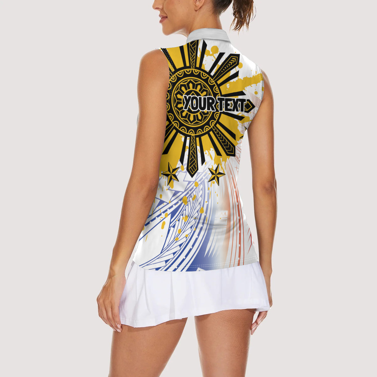 Philippines Independence Day Women Sleeveless Polo Shirt Eagle Mix Filipino Flag Tribal Style