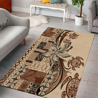 Talofa Samoa Mamanu Siapo Mix Malu Area Rug Classic Beige Frangipani and Turtles