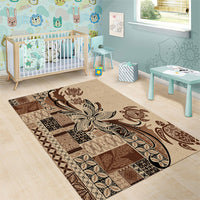 Talofa Samoa Mamanu Siapo Mix Malu Area Rug Classic Beige Frangipani and Turtles