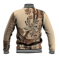 Talofa Samoa Mamanu Siapo Mix Malu Baseball Jacket Classic Beige Frangipani and Turtles