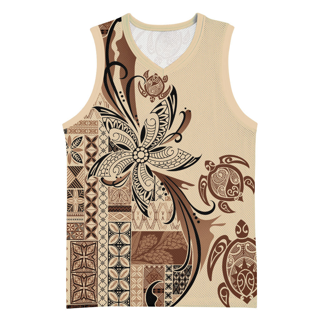 Talofa Samoa Mamanu Siapo Mix Malu Basketball Jersey Classic Beige Frangipani and Turtles