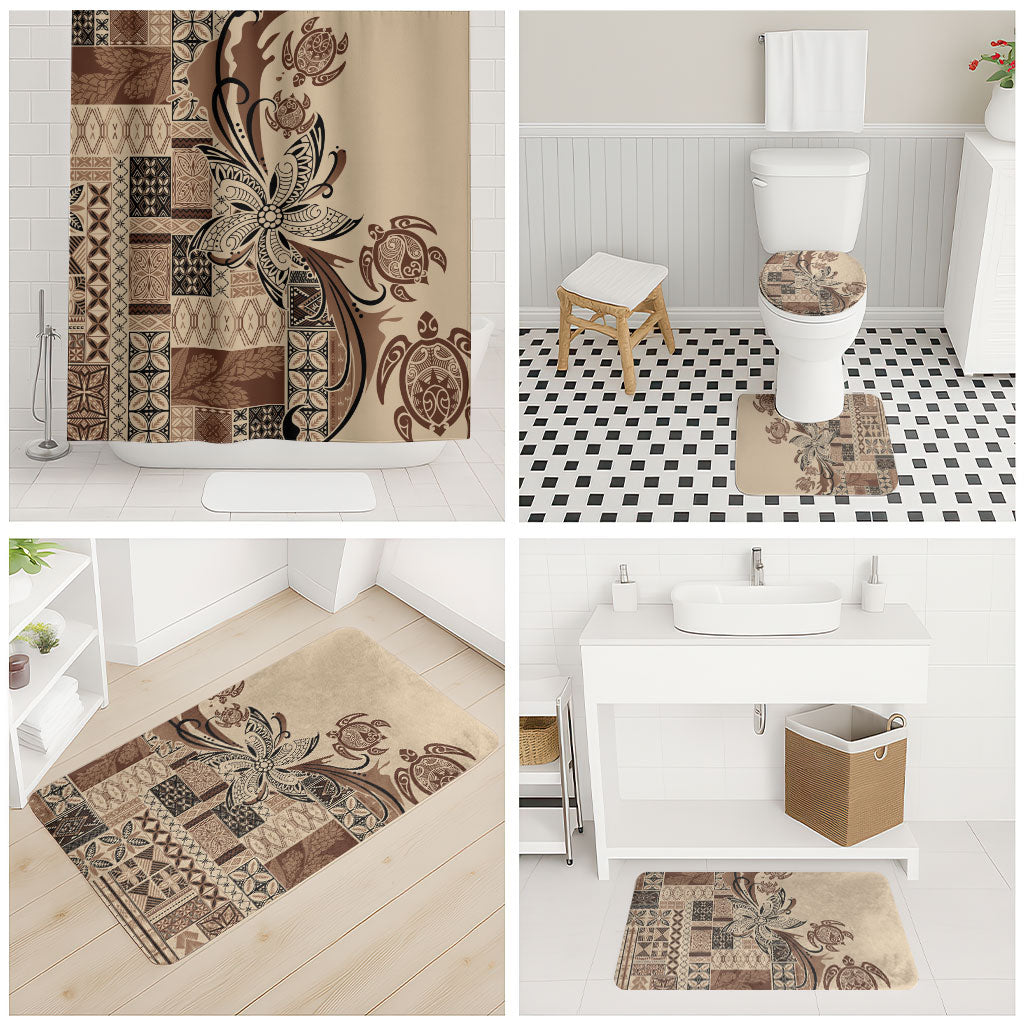 Talofa Samoa Mamanu Siapo Mix Malu Bathroom Set Classic Beige Frangipani and Turtles