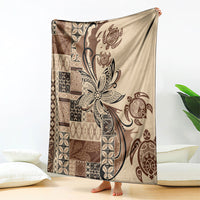 Talofa Samoa Mamanu Siapo Mix Malu Blanket Classic Beige Frangipani and Turtles