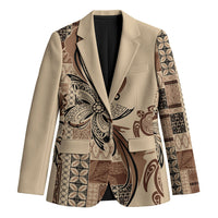 Talofa Samoa Mamanu Siapo Mix Malu Blazer Classic Beige Frangipani and Turtles