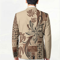 Talofa Samoa Mamanu Siapo Mix Malu Blazer Classic Beige Frangipani and Turtles
