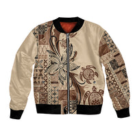 Talofa Samoa Mamanu Siapo Mix Malu Bomber Jacket Classic Beige Frangipani and Turtles