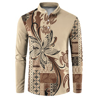 Talofa Samoa Mamanu Siapo Mix Malu Button Sweatshirt Classic Beige Frangipani and Turtles