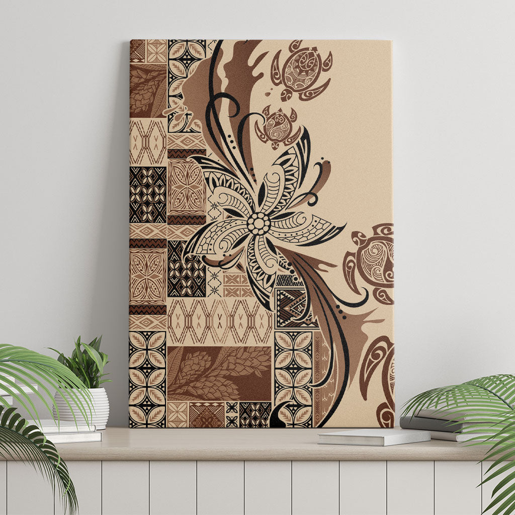 Talofa Samoa Mamanu Siapo Mix Malu Canvas Wall Art Classic Beige Frangipani and Turtles