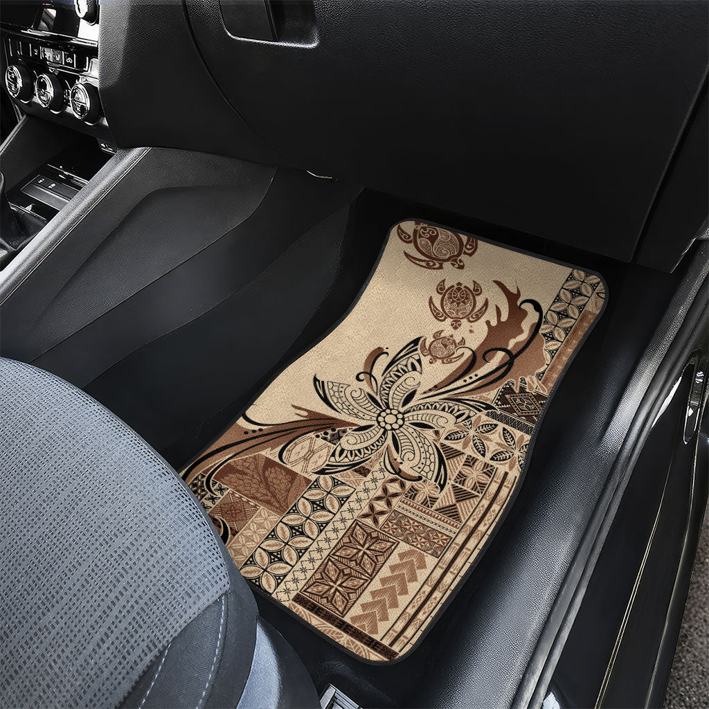 Talofa Samoa Mamanu Siapo Mix Malu Car Mats Classic Beige Frangipani and Turtles
