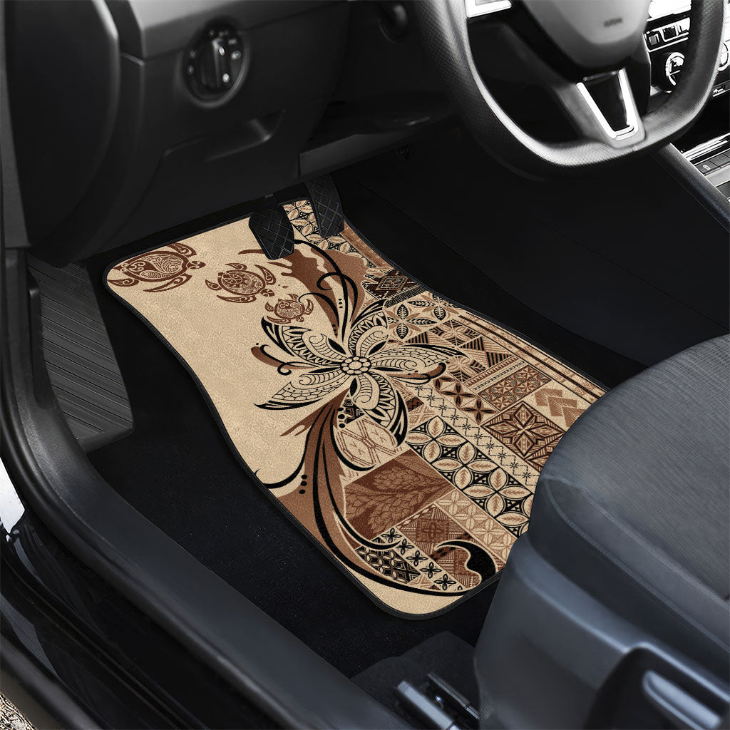 Talofa Samoa Mamanu Siapo Mix Malu Car Mats Classic Beige Frangipani and Turtles