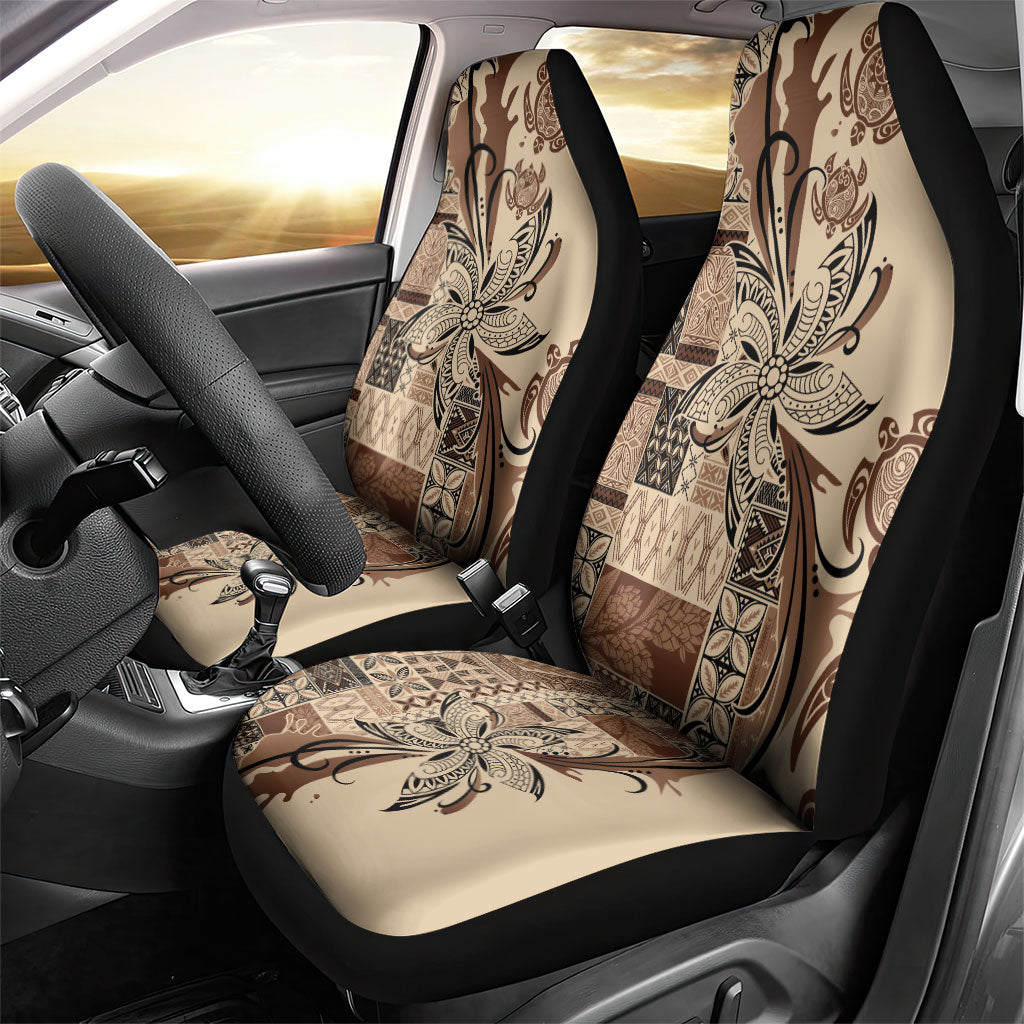 Talofa Samoa Mamanu Siapo Mix Malu Car Seat Cover Classic Beige Frangipani and Turtles