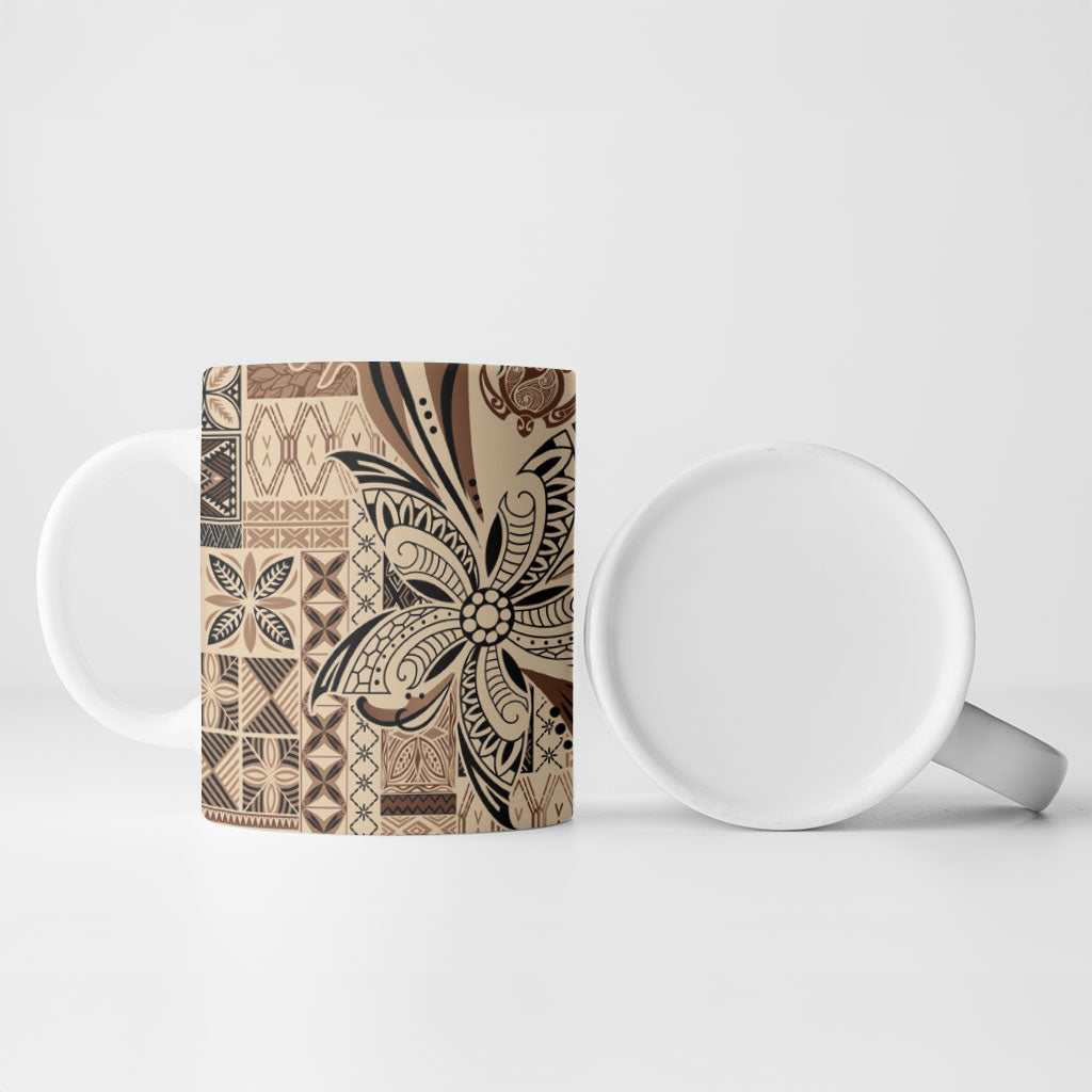 Talofa Samoa Mamanu Siapo Mix Malu Ceramic Mug Classic Beige Frangipani and Turtles