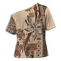 Talofa Samoa Mamanu Siapo Mix Malu Cross Shoulder Shirt Classic Beige Frangipani and Turtles
