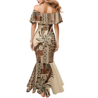 Talofa Samoa Mamanu Siapo Mix Malu Family Matching Mermaid Dress and Hawaiian Shirt Classic Beige Frangipani and Turtles LT7 - Polynesian Pride